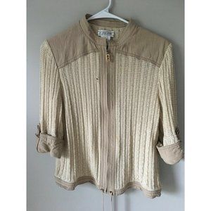 St John Sport Sweater Jacket Zip Up Tan Size Small Pockets